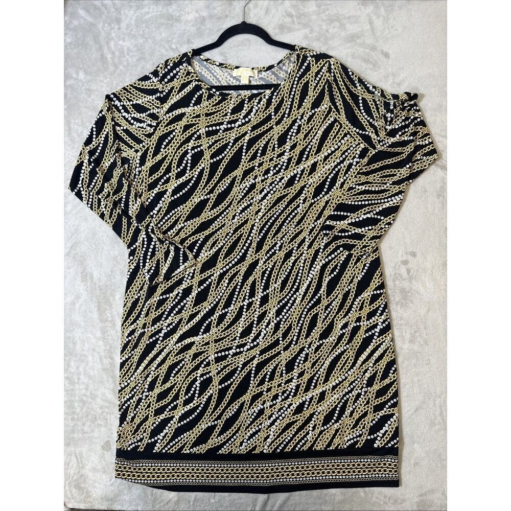 Michael Kors Chain Print Tunic Dress Black Gold Baroque Style Plus 2X